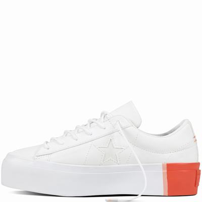 Converse One Star Platform Tri-block Low Tops Womens - White/Light/White Shoes (480USFMN)